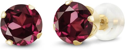 Gem Stone King 10K Yellow Gold Pink Tourmaline Gemstone Stud Earrings For Women Men (0.48 Cttw, Gemstone Birthstone, Round 4MM) in Saudi Arabia