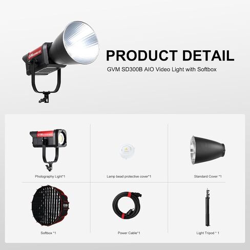 GVM 300W LED Video Light, 221950lux/1m, ARO SD300B Photography Lighting Kit with Bluetooth Mesh Network, 2700K-6800K Studio Light Continuous Lighting Kit for YouTube,Film,12 Scene Effects in Saudi Arabia