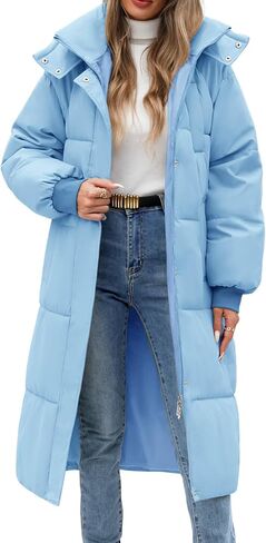 Women's Long Puffer Jacket Winter Thicken Warm Quilted Jacket Coat Fashion Hooded Zip Up Parka Outerwear with Pockets in Kuwait