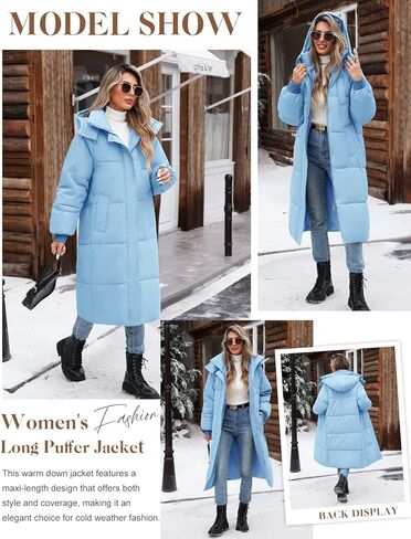 Women's Long Puffer Jacket Winter Thicken Warm Quilted Jacket Coat Fashion Hooded Zip Up Parka Outerwear with Pockets in Kuwait