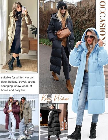 Women's Long Puffer Jacket Winter Thicken Warm Quilted Jacket Coat Fashion Hooded Zip Up Parka Outerwear with Pockets in Kuwait