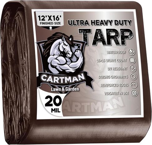 CARTMAN Finished Size 8x10 Feet Extra Thick 20 Mil Brown Ultra Heavy Duty Poly Tarp, Multipurpose Protective Cover, UV Resistant, Waterproof Poly Tarpaulin with Reinforced Edges in Saudi Arabia