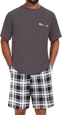 بيجامات رجال مجموعة خفيفة الوزن ليلا الصيف PJS Sleepwear ناعمة مريحة الأكمام in Kuwait