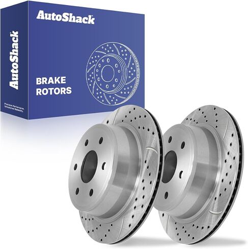 AutoShack Rear Drilled Slotted Brake Rotors Silver Pair of 2 Driver and Passenger Side Replacement for Chevrolet Astro Tahoe Silverado 1500 Classic GMC Safari Yukon Sierra 1500 Classic V8 PR65068DSZPR in Saudi Arabia