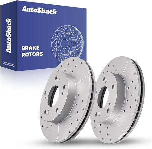 Autoshack Black Hat حفر ودوارات فرامل متداول من طقم بديل فرامل فرامل أمامي لعام 2006-2011 هوندا سيفيك 2011-2015 CR-Z 2002-2006 Acura RSX 1.3L 1.5L 1.8L 2.0L FWD PR41313LR in Kuwait