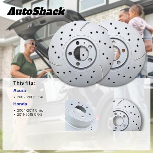 Autoshack Black Hat حفر ودوارات فرامل متداول من طقم بديل فرامل فرامل أمامي لعام 2006-2011 هوندا سيفيك 2011-2015 CR-Z 2002-2006 Acura RSX 1.3L 1.5L 1.8L 2.0L FWD PR41313LR in Kuwait