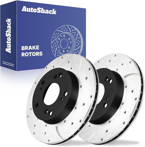 AutoShack Black Hat Drilled and Slotted Brake Rotors Front Brake Rotor Replacement Kit for 2006-2011 Honda Civic 2011-2015 CR-Z 2002-2006 Acura RSX 1.3L 1.5L 1.8L 2.0L FWD PR41313LR in Kuwait