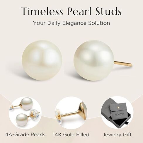 S925 ، AAAA+ Round Freshwater Stud أقراط للنساء ، هدايا أنيقة خالدة لزوجتها والدتها ، عيد الأم/زواج/عيد الميلاد in Kuwait