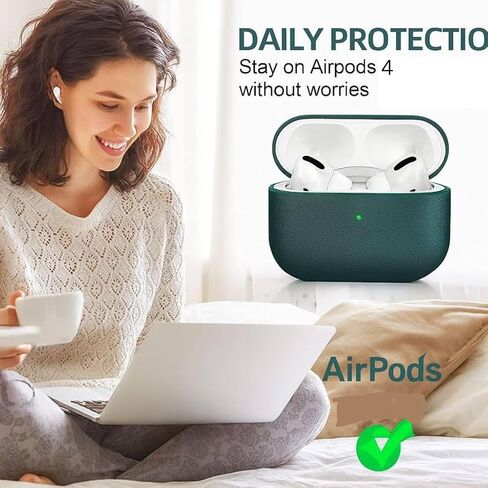 Case for AirPods 4 Case Cover مع طقم نظافة ، غطاء حماية من الملمس الجلدي الكامل للجسم متوافق مع الجيل الرابع من Apple Airpod ، LED الأمامي (الأسود ، الحالة الرابعة AirPod) in Kuwait