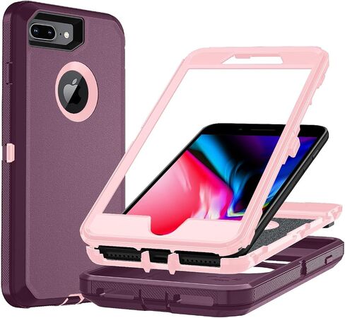 for iPhone 7/8Plus Case,iPhone 8 Plus & 7 Plus Heavy Duty Protection Phone Cover, Shockproof Dust-Proof Drop Proof 3-Layer Durable Phone Case for iPhone 7 Plus iPhone 8 Plus Black in Saudi Arabia