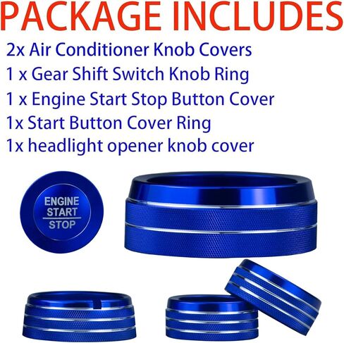 for Jeep 2022-2025 Grand Cherokee/Grand Cherokee 4xe/Grand Cherokee L car Interior 6-Piece Set, Shift Switch, air Conditioning Adjustment, Headlight Switch knob, Start Button Cover/Ring (red) in Kuwait