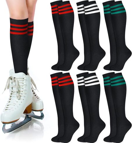 Unittype 6 Pair Rainbow Knee High Socks for Women Colorful Striped Socks Long Thigh High Stockings Tube Socks Roller Skate Socks for Adults Gift in Kuwait