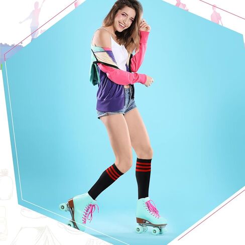 Unittype 6 Pair Rainbow Knee High Socks for Women Colorful Striped Socks Long Thigh High Stockings Tube Socks Roller Skate Socks for Adults Gift in Kuwait