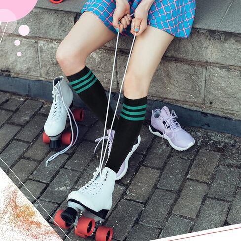 Unittype 6 Pair Rainbow Knee High Socks for Women Colorful Striped Socks Long Thigh High Stockings Tube Socks Roller Skate Socks for Adults Gift in Kuwait