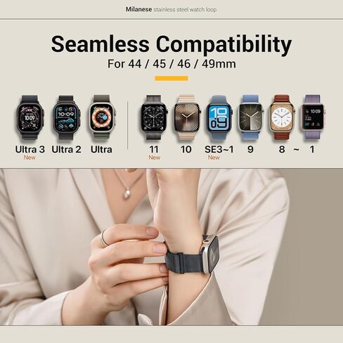 Mageasy Milanese Band for Apple Watch Series 10 - نطاقات iWatch المغناطيسية للنساء والمغناطيس القوي والمريح ، يتناسب مع معظم | مقابل 44 مم 45 مم 46 مم 49 مم ساعة Apple 1-7/8/9/10/SE/SE2/Ultra/Ultra2 in Kuwait