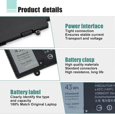 68WH GJKNX LAPTOP BATTERY استبدال Dell Latitude 5480 5580 5280 5288 5488 5590 5591 5490 5491 5495 E5480 E5580 E5490 E5590 Precision 15320 3530 Serie Dy9nt 5yhr4 in Kuwait