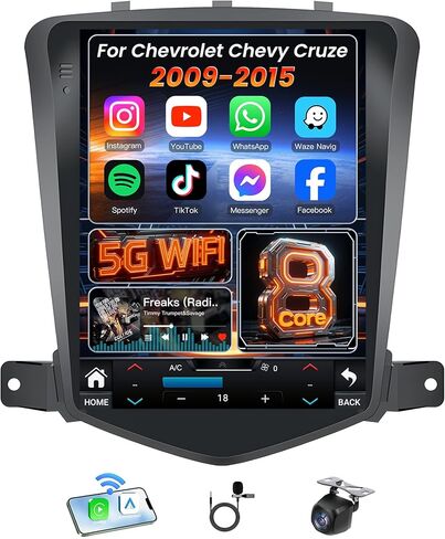 Car Radio for Chevrolet Chevy Cruze 2009-2015: Upgrade 10.4 Inch Replacement Stereo with 1280 * 800 HD Touch Screen Wireless Carplay Android Auto Bluetooth 5.0 GPS 5G WiFi SWC FM DSP - 8 Core 4+32GB in Kuwait