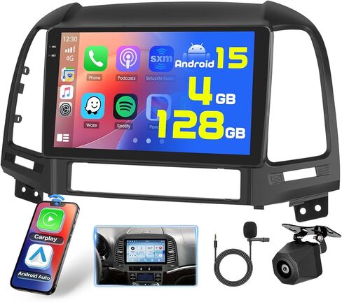 Hikity 6+128GB 8 Core لعام 2006-2012 Hyundai Santa Fe upgrate Android Radio مع Carplay اللاسلكي ، 9 '' Screen Stereo Dash Kit ، Android Auto/32EQ DSP/Bluetooth 5.0/GPS/WIFI/SWC ، كاميرا احتياطية ، كاميرا احتياطية in Saudi Arabia