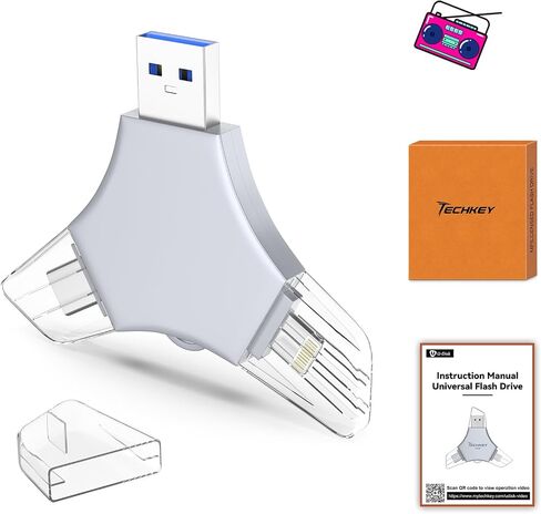 USB 3.0 Flash Drive 64gb for iPhone, 3in1 External Memory Picture Keeper Storage Stick for Photo/Video/Data Saver/Backup, V7.68High Speed Thumb Drives for iPhone/iPad/Android/PC - Bluish in Saudi Arabia