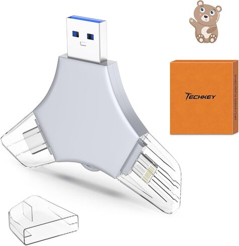 USB 3.0 Flash Drive 64gb for iPhone, 3in1 External Memory Picture Keeper Storage Stick for Photo/Video/Data Saver/Backup, V7.68High Speed Thumb Drives for iPhone/iPad/Android/PC - Bluish in Saudi Arabia