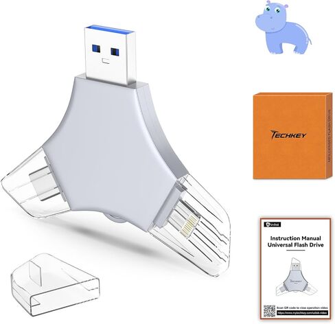 USB 3.0 Flash Drive 64gb for iPhone, 3in1 External Memory Picture Keeper Storage Stick for Photo/Video/Data Saver/Backup, V7.68High Speed Thumb Drives for iPhone/iPad/Android/PC - Bluish in Saudi Arabia