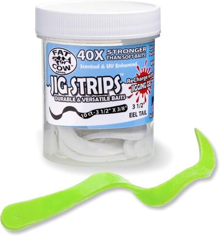 Fat Cow Fishing Jig Strips EEL Tail 3 1/2" x 3/8" - 40X Stronger Than Soft Baits - 10 Baits in Saudi Arabia
