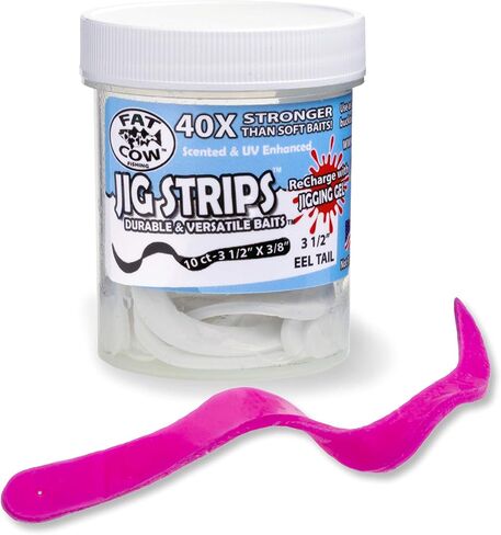 Fat Cow Fishing Jig Strips EEL Tail 3 1/2" x 3/8" - 40X Stronger Than Soft Baits - 10 Baits in Saudi Arabia