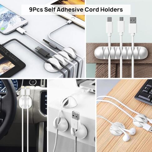 173 PCS Cable Management Kit 4 Cable Sleeve, 28 Self Adhesive Cable Clips, 29 Cord Holders, 10+2 Roll Cable Organizer Straps and 100 Fastening Cable Ties for TV Computer Under Desk (Black) in Saudi Arabia