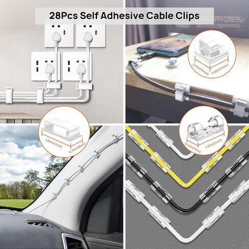 173 PCS Cable Management Kit 4 Cable Sleeve, 28 Self Adhesive Cable Clips, 29 Cord Holders, 10+2 Roll Cable Organizer Straps and 100 Fastening Cable Ties for TV Computer Under Desk (Black) in Saudi Arabia