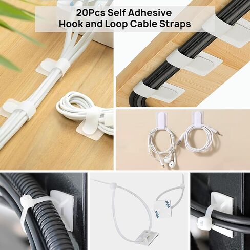 173 PCS Cable Management Kit 4 Cable Sleeve, 28 Self Adhesive Cable Clips, 29 Cord Holders, 10+2 Roll Cable Organizer Straps and 100 Fastening Cable Ties for TV Computer Under Desk (Black) in Saudi Arabia