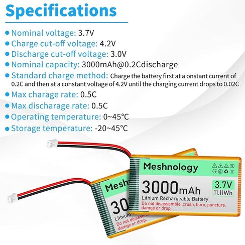 3.7V Lipo Battery 1800mAh 103450 Rechargeable Lithium Polymer Battery with PH2.0 Connector Integrated Protection Circuit for Electronic Device Meshtastic RAK19007 + RAK4631 (2 Pcs) in Kuwait