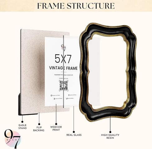 97 Decor 8x10 Vintage Picture Frame - Elegant Antique Frames 8x10 With Glass Front, Fancy Ornate Gold Frame 8 X 10 For Tabletop And Wall Mounting, Bow Photo Frames For Walls Hanging in Saudi Arabia