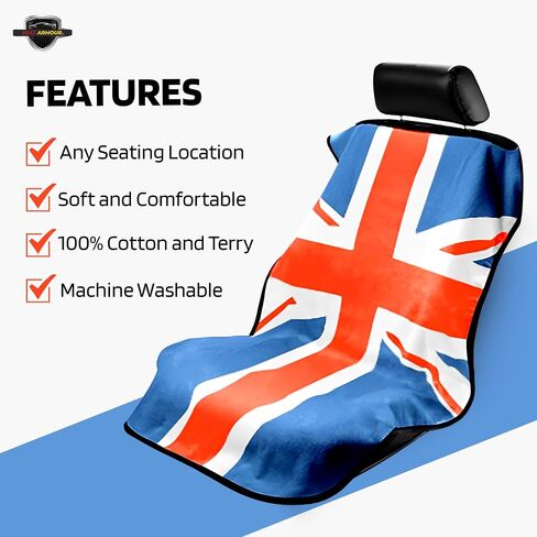 Seat Armour Seat Protector Towel – Black/Gray British Flag Design – Soft Machine Washable Car Seat Cover Towel – Easy to Install, Multipurpose Car Seat Towel in Kuwait