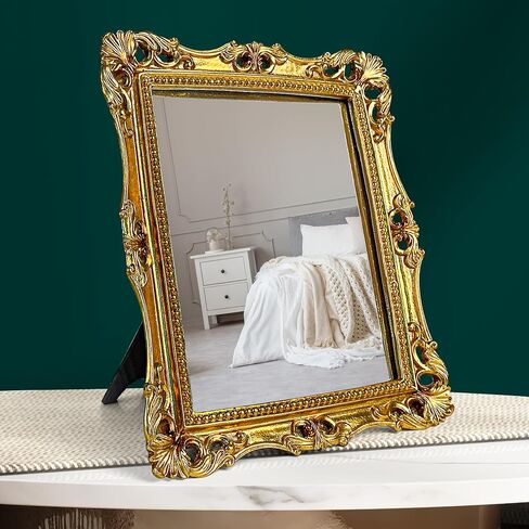 97 Decor Gold Vintage Wall Mirror - Small Gold Mirror for Tabletop and Wall Hanging, Antique Arch Frames for Desk, Small Decorative Mirrors Frame for Home Bedroom, Makeup Room Decor (11.8x9.6 Inch) in Saudi Arabia
