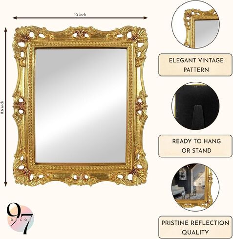 97 Decor Gold Vintage Wall Mirror - Small Gold Mirror for Tabletop and Wall Hanging, Antique Arch Frames for Desk, Small Decorative Mirrors Frame for Home Bedroom, Makeup Room Decor (11.8x9.6 Inch) in Saudi Arabia