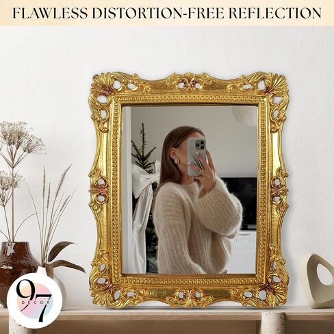 97 Decor Gold Vintage Wall Mirror - Small Gold Mirror for Tabletop and Wall Hanging, Antique Arch Frames for Desk, Small Decorative Mirrors Frame for Home Bedroom, Makeup Room Decor (11.8x9.6 Inch) in Saudi Arabia