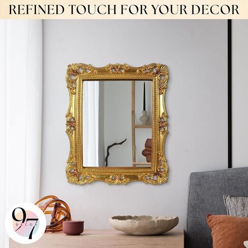 97 Decor Gold Vintage Wall Mirror - Small Gold Mirror for Tabletop and Wall Hanging, Antique Arch Frames for Desk, Small Decorative Mirrors Frame for Home Bedroom, Makeup Room Decor (11.8x9.6 Inch) in Saudi Arabia