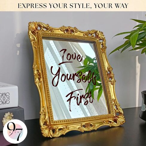 97 Decor Gold Vintage Wall Mirror - Small Gold Mirror for Tabletop and Wall Hanging, Antique Arch Frames for Desk, Small Decorative Mirrors Frame for Home Bedroom, Makeup Room Decor (11.8x9.6 Inch) in Saudi Arabia