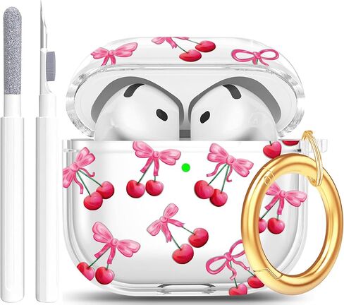 Case for AirPods 4 Clear Girly 3D Bow Design Kawaiis مقاوم للصدمات مع أداة أنظف لـ Apple Airpods Case Generation 2024 - Pink Bow in Kuwait