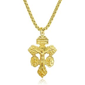 Gold Pardon Crucifix Catholic Necklace Men Women,St Benedict Miraculous Medal Necklace,La Cruz Del Perdon Catolica,Crucifijo Del Perdon,Medalla De San Benito,Medalla Milagrosa De La Virgen Maria