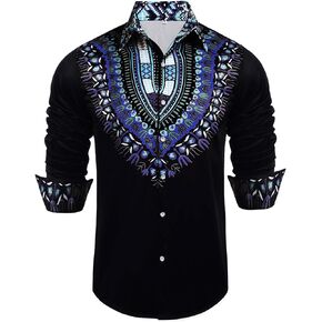 قميص Daupanzees رجالي أفريقي Dashiki بأكمام طويلة وطباعة أفريقية كاجوال بأزرار سفلية