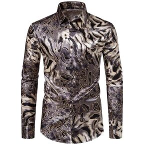 قمصان رجالي من الساتان بطبعة الفهد قمصان فاخرة مطبوعة بأزرار للأسفل قمصان حريرية ضيقة مناسبة للحفلات الراقصة in Kuwait