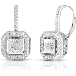 أقراط من الألماس عيار 1/10 قيراط للنساء مطلية بالروديوم من الفضة الاسترلينية والفضة الاسترلينية والماس, فضة استرلينية, ألماس in Kuwait