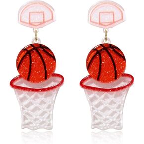 Sports Earrings Fun Acrylic Basketball Baseball Soccer Drop Dangling Earrings for Women Girls Hypoallergenic Games Day Dangle Earrings Jewelry for Sports Fans