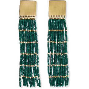 INK + ALLOY Women's Beaded Boho Earrings, Harlow Brass Top Solid With Gold Stripe Luxe Bead Medium Fringe Statement Earrings Handmade Jewelry for the Modern Bohemian, 3-Inch Length