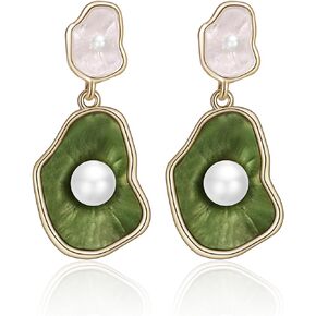 Green Lotus leaf Pearl Irregular Earrings For Women