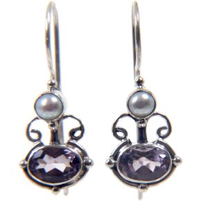 NOVICA Artisan Handmade Amethyst Cultured Freshwater Pearl Drop Earrings .925 Sterling Silver Purple White Indonesia Birthstone 'Sunrise Spirit'