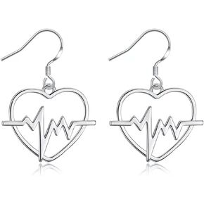 coadipress Hollowing Geometric Peach Heart Heartbeat Love Earrings for Women Girls,Simplicity Wave Line ECG Ripple Love Electrocardiogram Lifeline Earrings Birthday Gifts