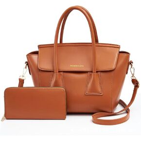 Women Designer Vintage Leather Tote Bags 2 Pcs Flap Bucket Top Handle Shoulder Crossbody Wallets Satchel Purse Bag Set