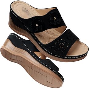 SHIBEVER Wedge Sandals for Women Hollow Out Slip On Platform Wedge Sandals Summer Casual Sandals Walking Shoes